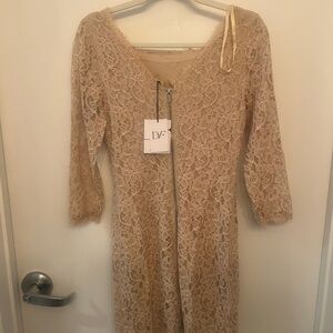 Diane Von Furstenberg Gold Sheath Dress with 3/4 Sleeves